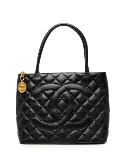Pre-owned Chanel 2000-2002 Caviar Medallion Tote Bag In Black