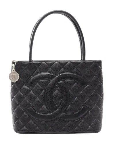 Pre-owned Chanel 2000-2002 Caviar Medallion Tote Bag In Black