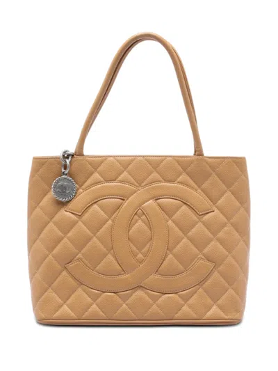 Pre-owned Chanel 2000-2002 Caviar Medallion Tote Bag In Brown