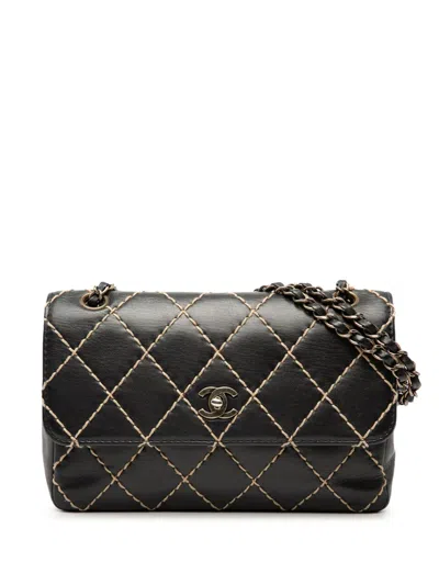 Pre-owned Chanel 2000-2002 Cc Calfskin Wild Stitch Flap Shoulder Bag In Black