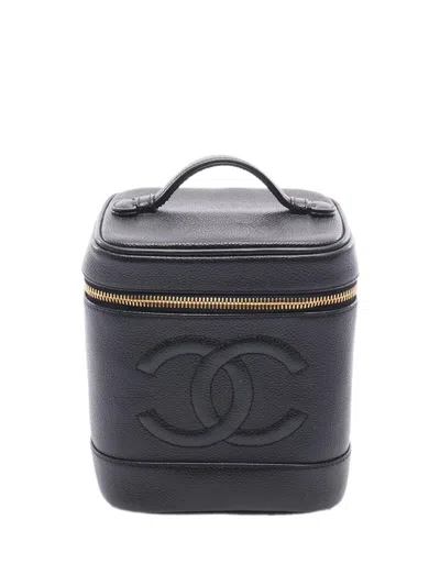 Pre-owned Chanel 2000-2002 Cc Caviar Case Vanity Bag In Black