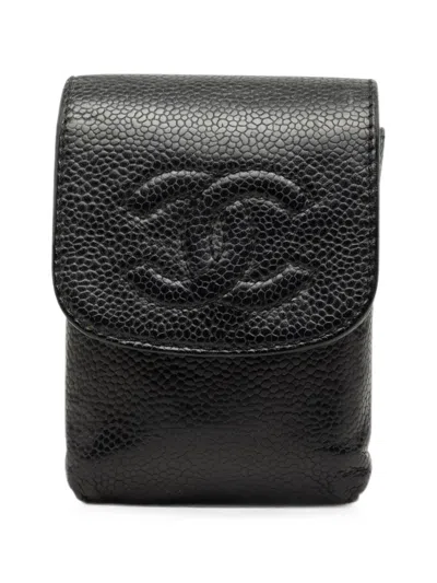 Pre-owned Chanel 2000-2002 Cc Caviar Cigarette Case Pouch In Black
