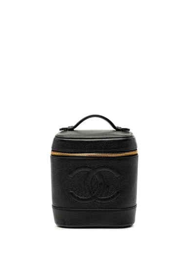 Pre-owned Chanel 2000-2002 Cc Caviar Vanity Bag In Black
