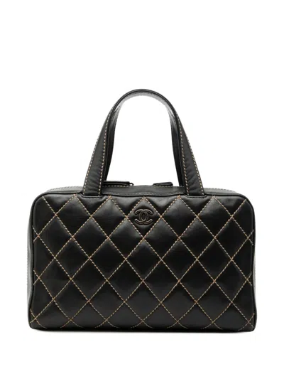 Pre-owned Chanel 2000-2002 Cc Lambskin Wild Stitch Handbag In Black