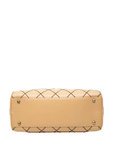 Pre-owned Chanel 2000-2002 Cc Lambskin Wild Stitch Handbag In Neutrals
