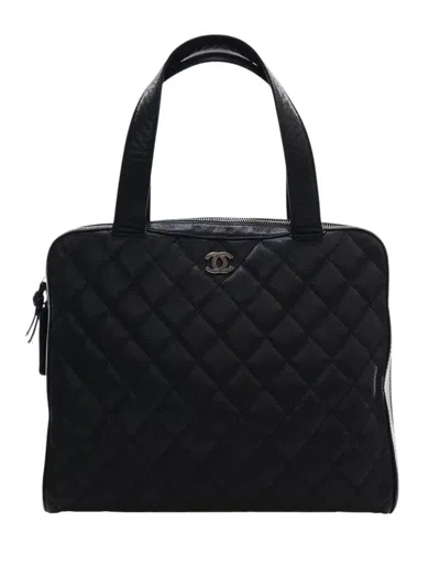 Pre-owned Chanel 2000-2002 Cc Quilted Caviar Bowler Bag Handbag In Black