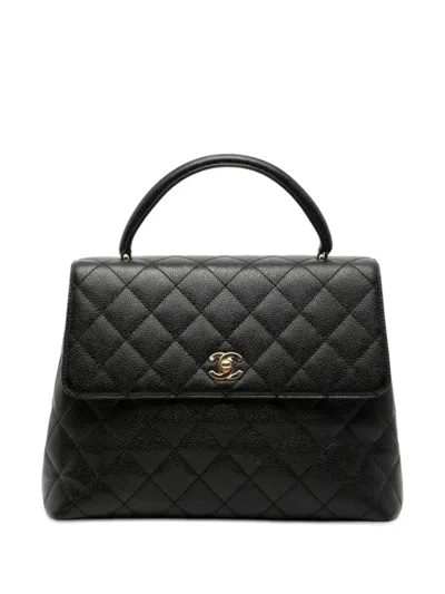 Pre-owned Chanel 2000-2002 Cc Quilted Caviar Kelly Top Handle Bag Handbag In Black