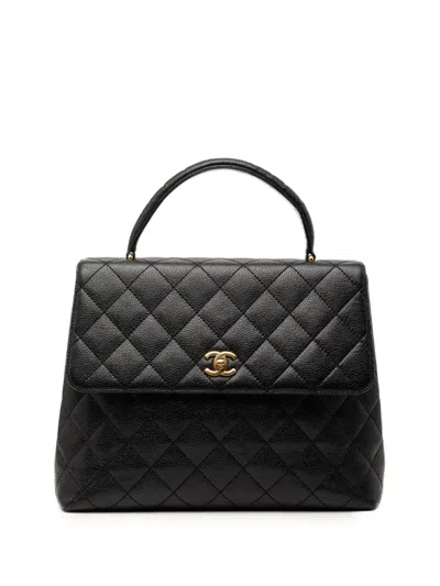 Pre-owned Chanel 2000-2002 Cc Quilted Caviar Kelly Top Handle Bag Handbag In Black