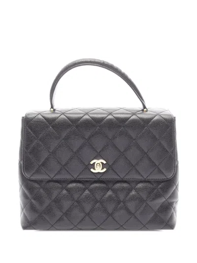 Pre-owned Chanel 2000-2002 Cc Quilted Caviar Kelly Top Handle Bag Handbag In Black