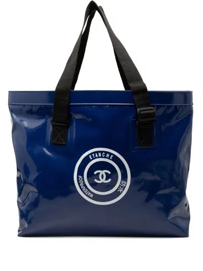 Pre-owned Chanel 2000-2002 Cc Vinyl Tote Bag In Black