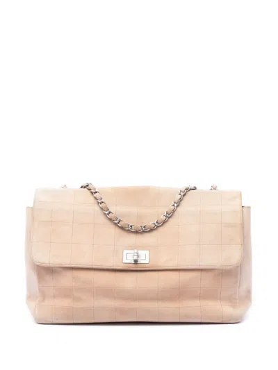 Pre-owned Chanel 2000-2002 Choco Bar Suede Mademoiselle Turnlock Flap Shoulder Bag In Brown