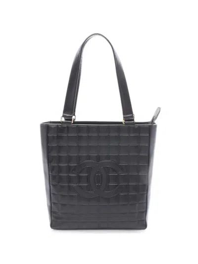 Pre-owned Chanel 2000-2002 Chocolate Bar Tote Bag In Black