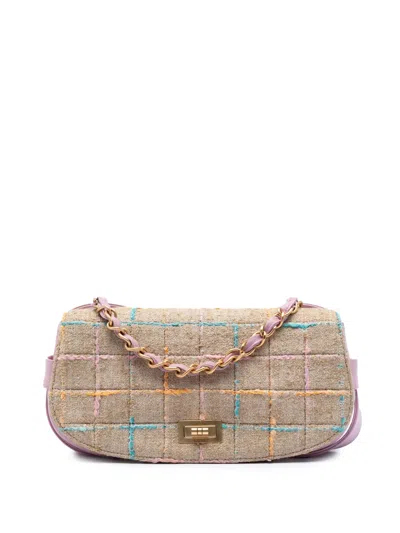 Pre-owned Chanel 2000-2002 Chocolate Bar Tweed Mademoiselle Turnlock Flap Satchel In Pink