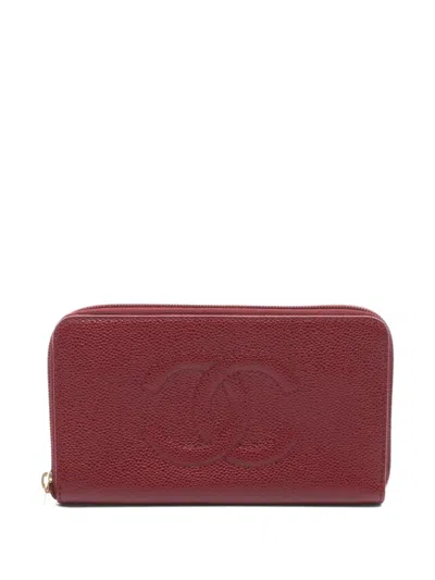 Pre-owned Chanel 2000-2002 Coco Mark Leather Wallet In Red