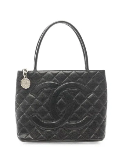 Pre-owned Chanel 2000-2002 Diamond-quilted Caviar Tote Bag In Black