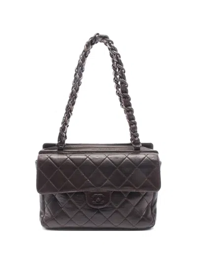 Chanel 2000-2002 Matelassé Leather Tote Bag In Brown
