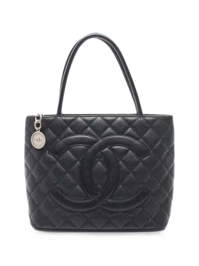 Pre-owned Chanel 2000-2002 Medallion Tote Bag In Black