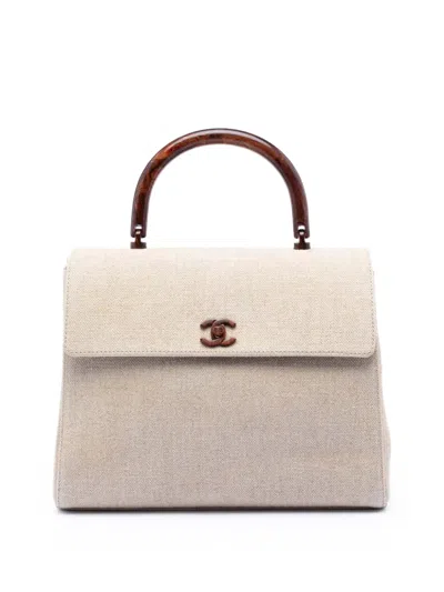 Pre-owned Chanel 2000-2002 Medium Canvas Kelly Top Handle Bag Handbag In Brown