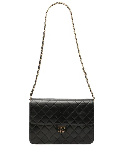 Pre-owned Chanel 2000-2002 Medium Cc Quilted Lambskin Single Flap Shoulder Bag In Black