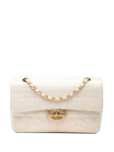 Pre-owned Chanel 2000-2002 New Travel Line Medium Metallic Nylon Single Flap Shoulder Bag In Gold