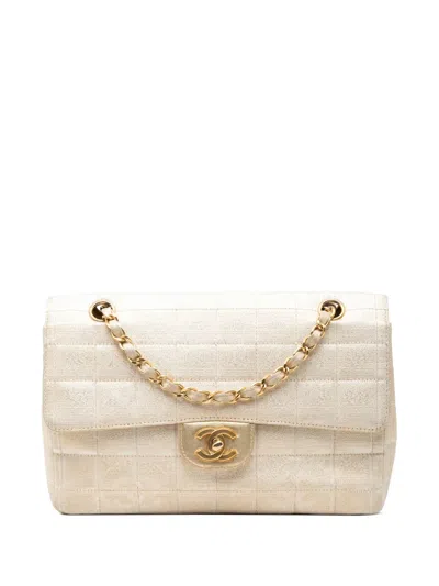 Pre-owned Chanel 2000-2002 New Travel Line Medium Metallic Nylon Single Flap Shoulder Bag In Gold