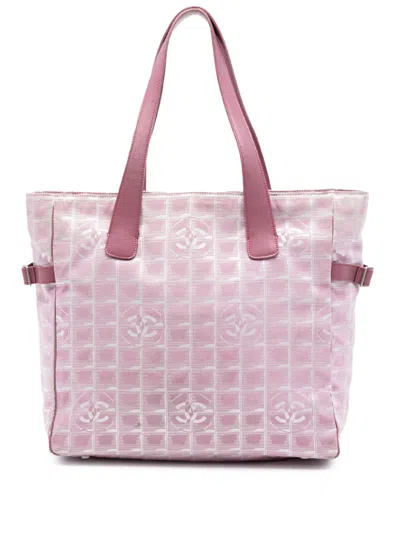 Pre-owned Chanel 2000-2002 New Travel Line Nylon Tote Bag In Pink