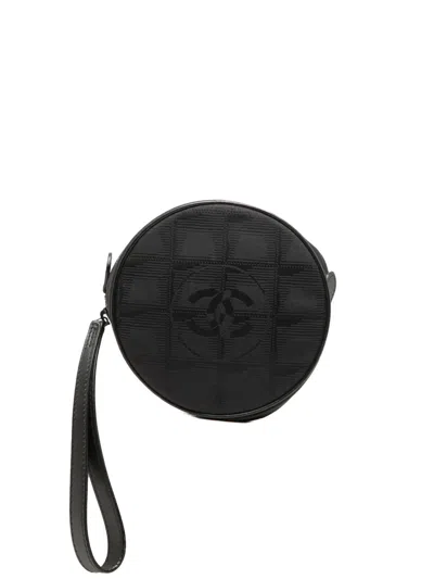 Pre-owned Chanel 2000-2002 New Travel Line Nylon Wristlet Pouch In Black