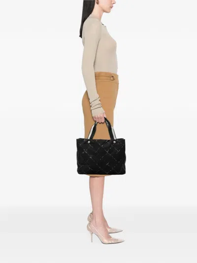 Pre-owned Chanel 2000-2002 Old Travel Line Nylon Tote Bag In Black