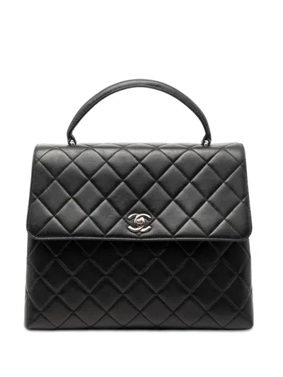 Pre-owned Chanel 2000-2002 Quilted Lambskin Kelly Top Handle Bag Handbag In Black