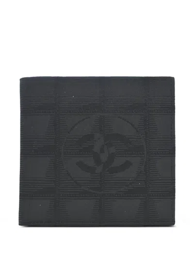 Pre-owned Chanel 2000-2002 Travel Line Jacquard Bifold Wallet In Black