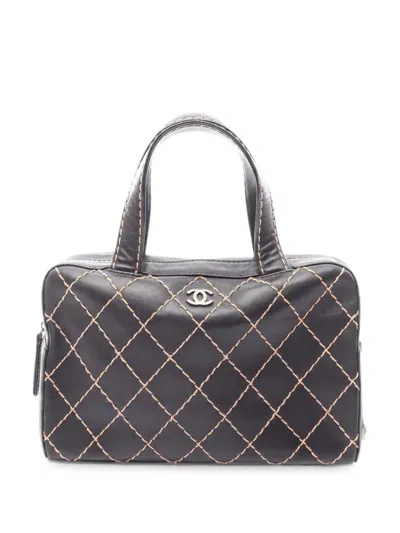 Pre-owned Chanel 2000-2002 Wild Stitch Leather Tote Bag In Black