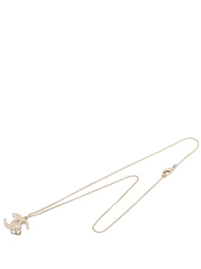 Pre-owned Chanel 2000-2010 Cc Gold Plated Camellia Pendant Necklace Costume Necklace