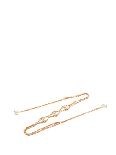 Pre-owned Chanel 2000-2025 Cc Gold Plated Leather Woven Wrap Choker Necklace Costume Necklace