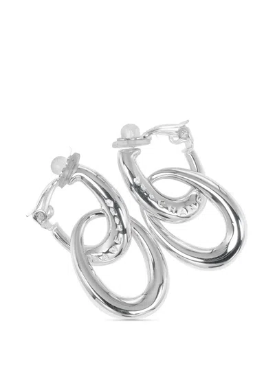 Pre-owned Chanel 2000-2025 Sterling Silver Double Hoop Clip On Earrings
