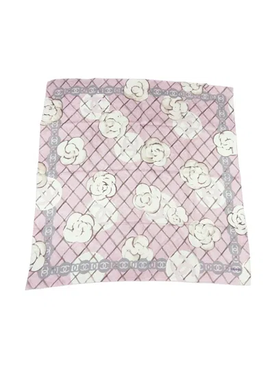 Pre-owned Chanel 2000-2026 Cc Camellia Silk Scarf Scarves In Pink