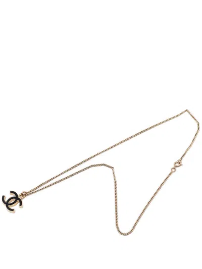 Pre-owned Chanel 2000-2026 Cc Gold Plated Enamel Pendant Necklace Costume Necklace In Black