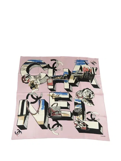 Pre-owned Chanel 2000-2026 Cc Logo Print Silk Scarf 90 Scarves In Pink