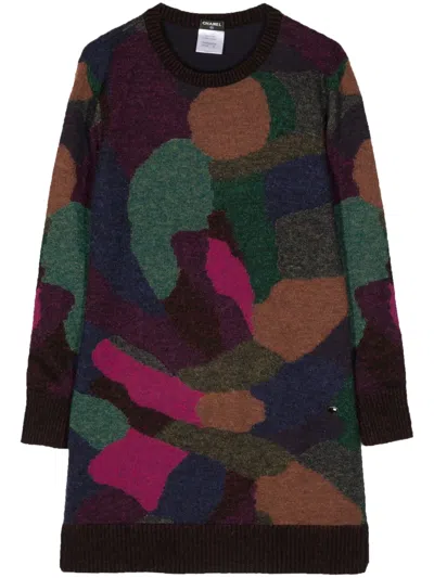 Pre-owned Chanel 2000s Abstract-print Knitted Jumper In Purple