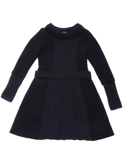 Pre-owned Chanel 2000s Belted Wool Knitted Dress In Black