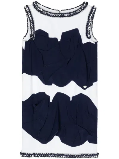 Pre-owned Chanel 2000s Braided Ruffled Minidress In Blue