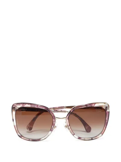 Pre-owned Chanel 2000s Butterfly-frame Sunglasses In Brown