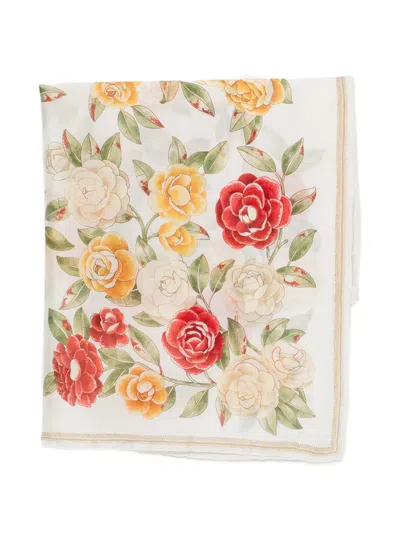 Pre-owned Chanel 2000s Camellia Floral-print Scarf In Neutrals