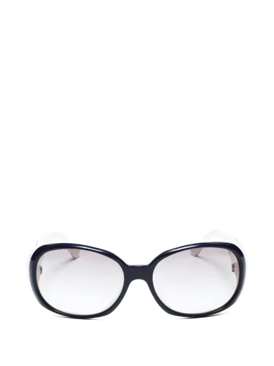 Pre-owned Chanel 2000s Camellia Round-frame Sunglasses In Black