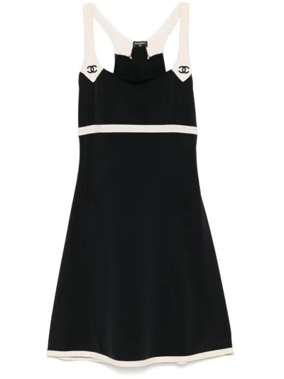 Pre-owned Chanel 2000s Cc-logo Embroidery Beach Dress In Black