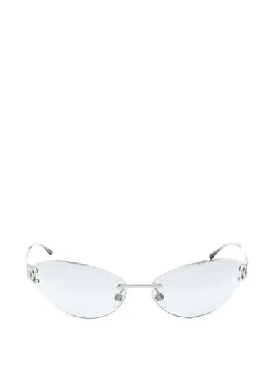 Pre-owned Chanel 2000s Cc-mark Rimless Sunglasses In Silver