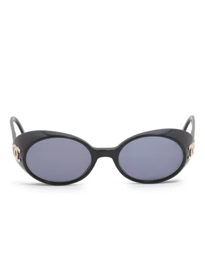 Pre-owned Chanel 2000s Cc Mark Round-frame Sunglasses In Black