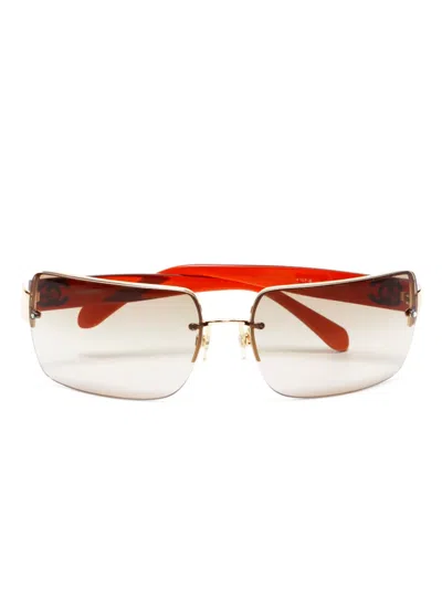 Pre-owned Chanel 2000s Cc Mark Square-frame Sunglasses In Brown