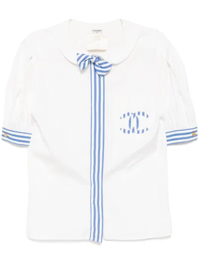Pre-owned Chanel 2000s Cc Mark Striped Shirt In White
