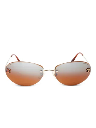 Pre-owned Chanel 2000s Cc Rimless Sunglasses In Brown