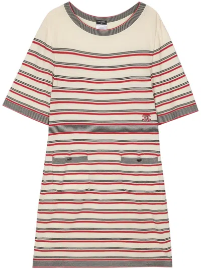 Pre-owned Chanel 2000s Cc Striped Dress In Neutrals